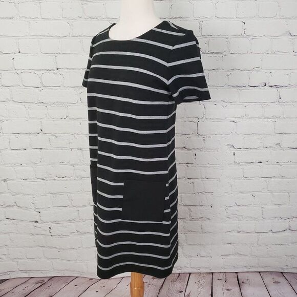 GAP Black Gray Striped Thick Stretchy Dress S Pockets - Picture 3 of 6